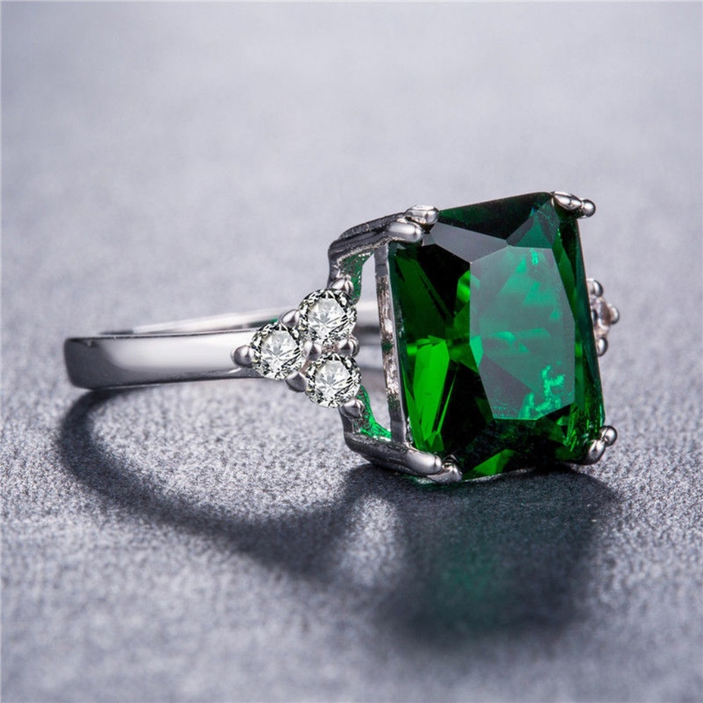 925 Silver Rings Princess Cut 2.0ct Emerald Ring - Picture 3 of 4